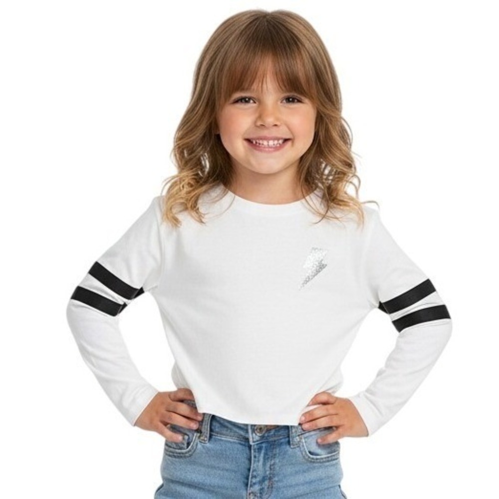 More Than Magic Shirt Size Small 6/6X‎ White Black Stripes Kids Graphic Bolt NEW
